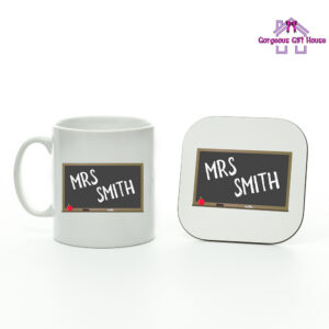 Personalised Teacher Name Blackboard Mug And Coaster Set